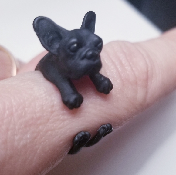 Black French Bull Dog Adjustable Ring - Picture 2 of 3